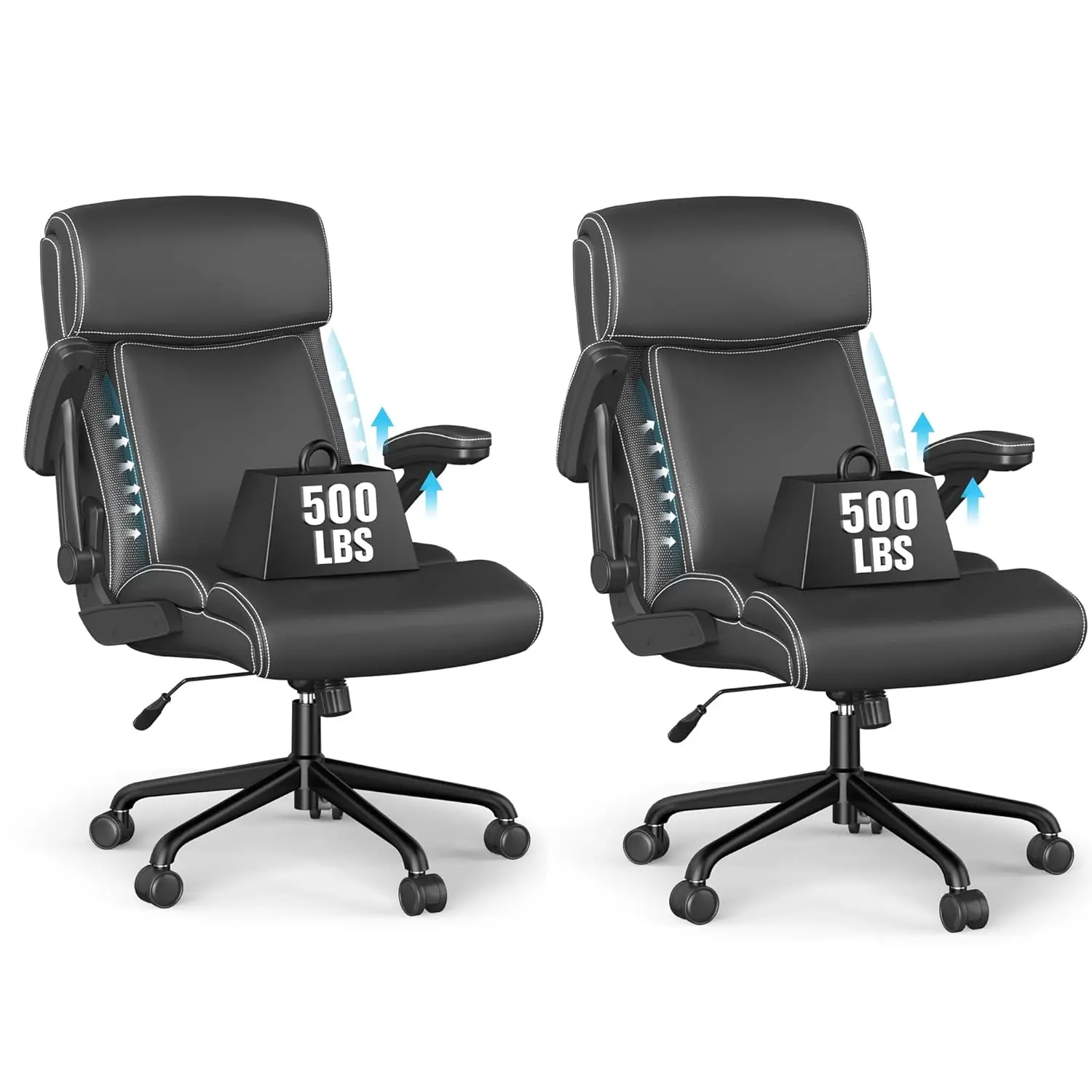 

Big Tall 500lbs Executive Office Chair Ergonomic High Back Leather Flip-up Armrests Adjustable Height, Customized