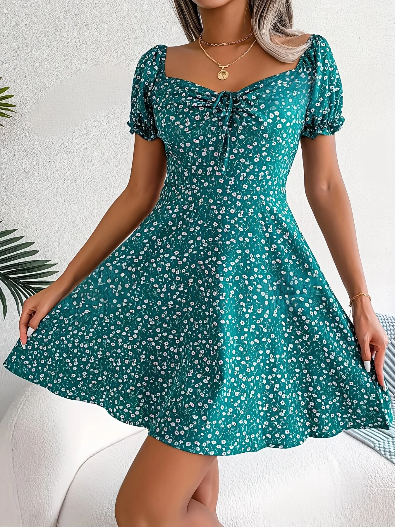 

Plus Size 1XL-5XL Women's Fashion Floral Printed Short-sleeved Dress Ladies Casual Short Sleeve Dress Women Fashion Dress