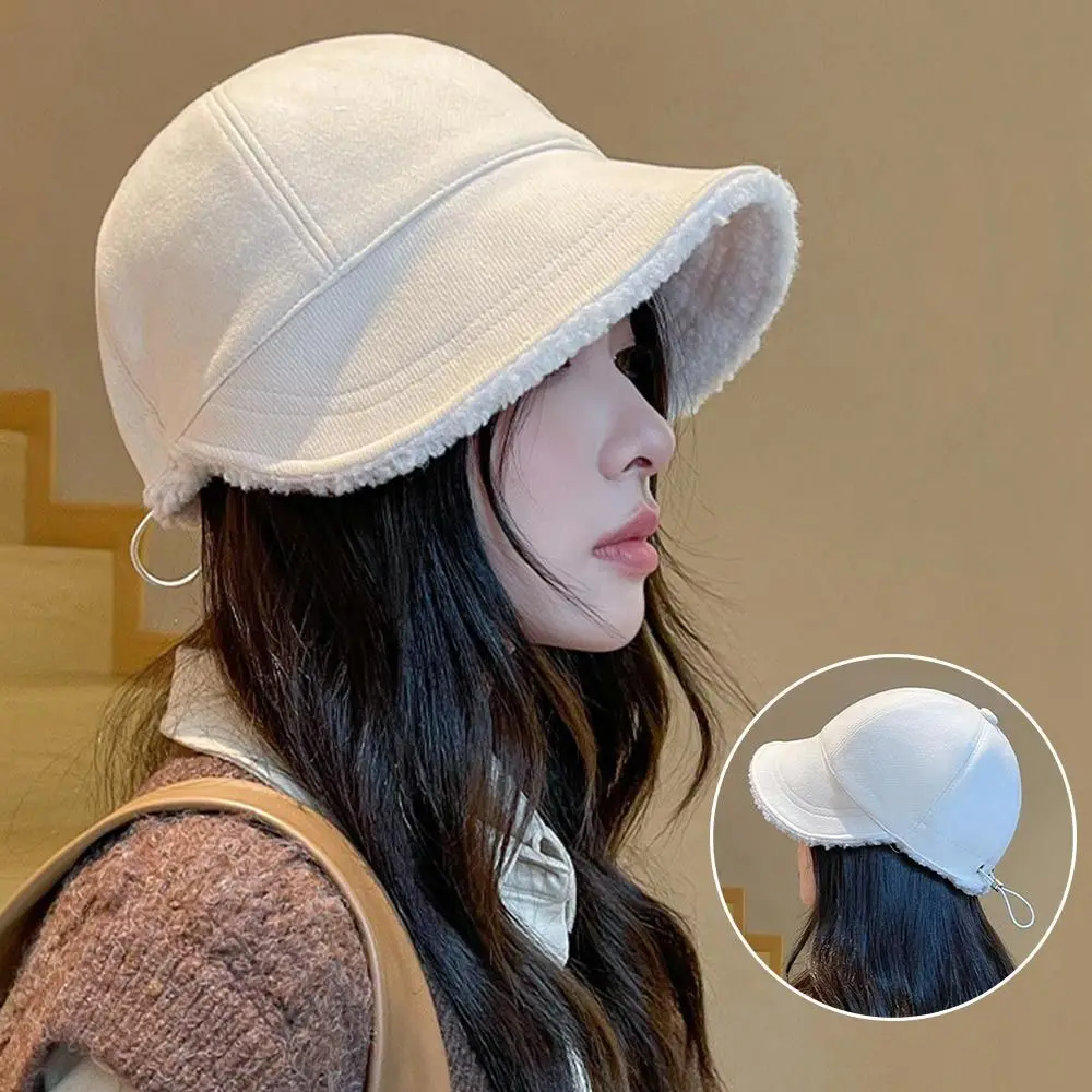 Autumn Winter Plush Baseball Cap Bucket Hat Women Warm Lamb Wool Hats Snapback Cap Lady Girls Bomber Caps
