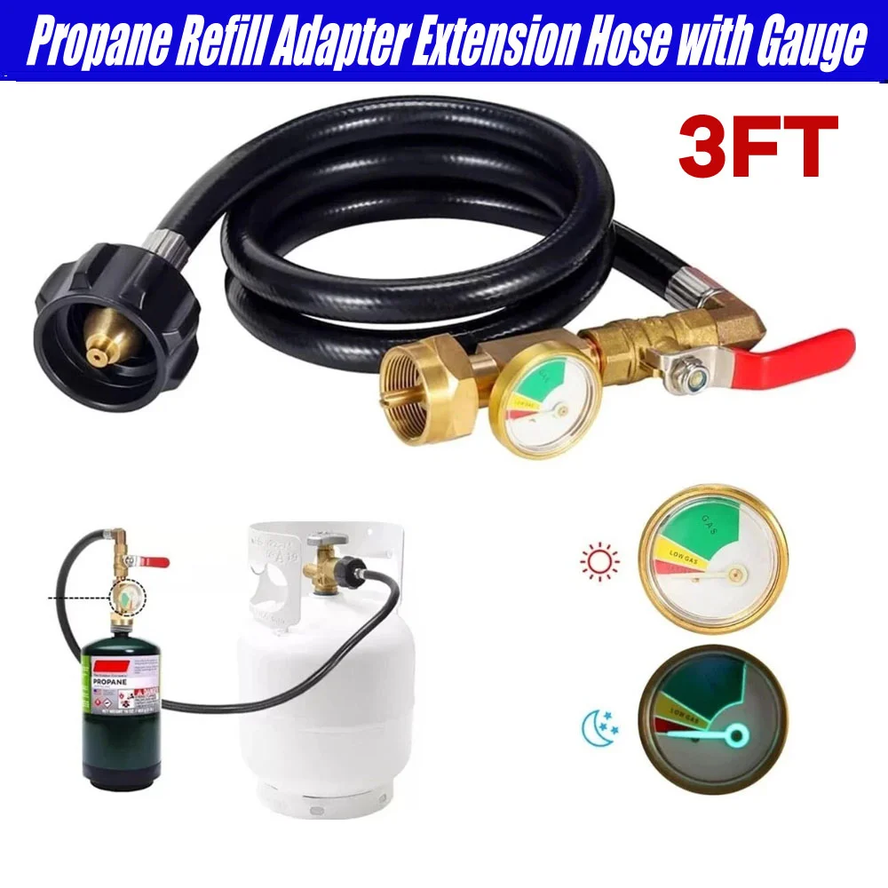 

3FT 90cm Propane Refill Adapter Hose for 1LB To 20LB Propane Cylinder Tank Adapter Connector with Gauge ON-Off Control Valve