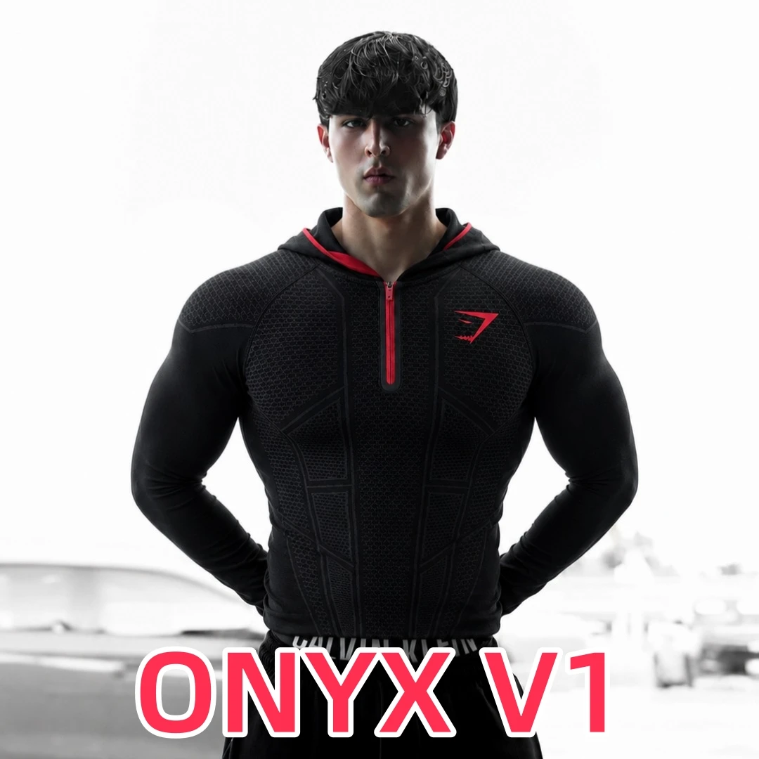 2026 GYMSHARK ONYX V1 Hoodie, GYMSHARK Fitness Clothing, Fitness Exercise Muscle Strength Tight Hoodie Shapewear Top