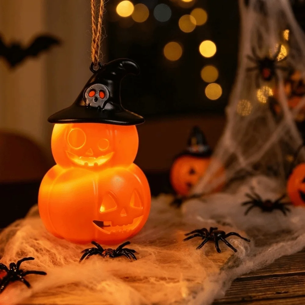 Skeleton Pumpkin Nightlight LED Glowing Warm Light Spooky Tabletop Lamp Button Cell Battery Operated Durable Base