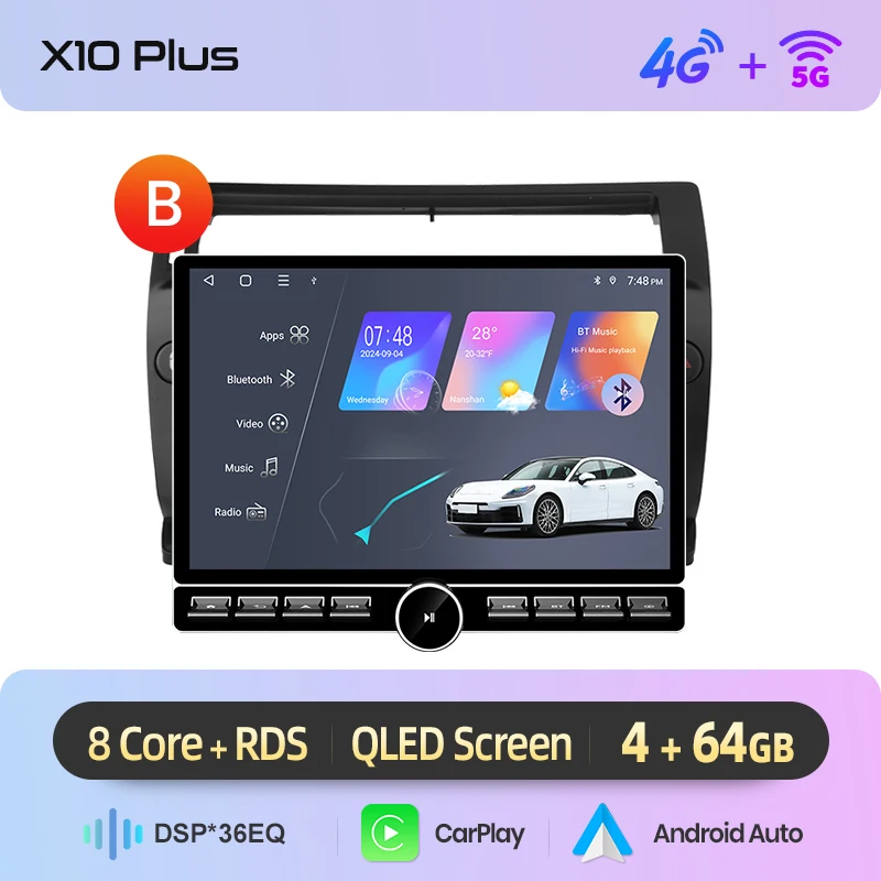 Junsun 13.1″ QLED draadloze CarPlay Android Auto autoradio voor Citroen C4 C-Triomphe 2004-2009 intelligente systemen DSP SWC RDS