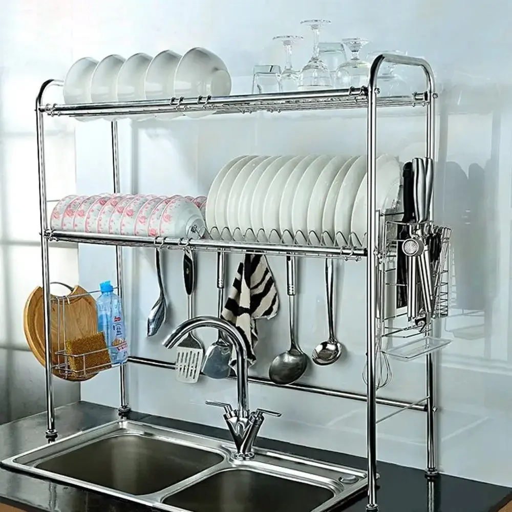 Adjustable Dish Racks, Stainless Steel, Silver Kitchen Storage Container