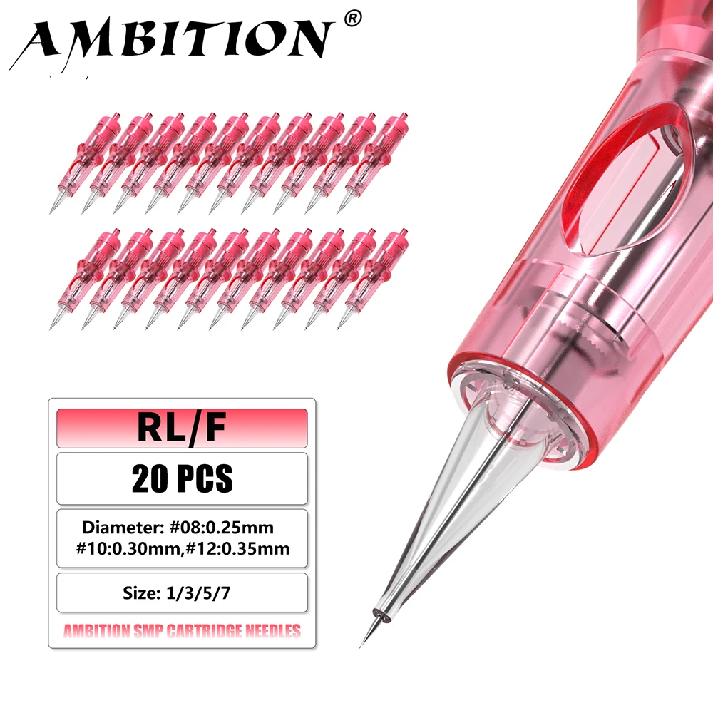 

Ambition 20pcs Pink Tattoo Cartridge Needle 1 3 5 7 RL F Permanent Makeup For Tattoo Machine Pen Disposable Safety Needle Mix