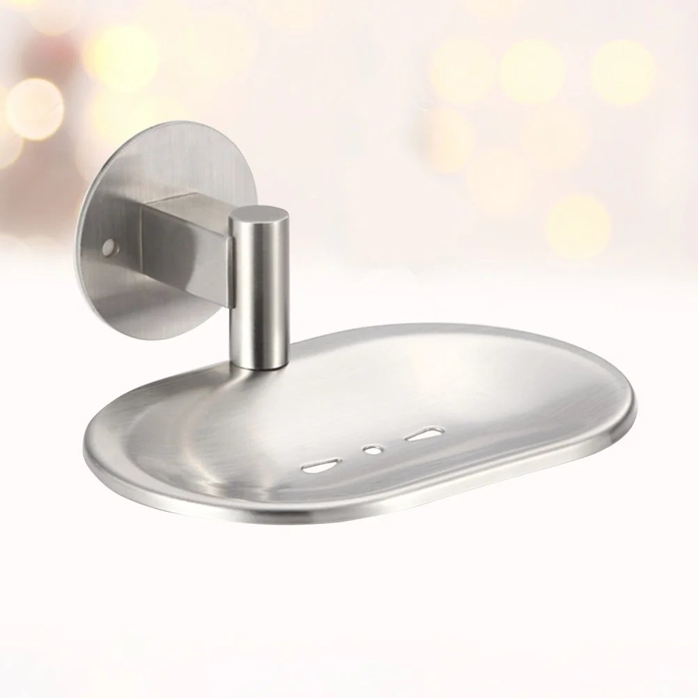 

304 Stainless Steel Wall Mount Soap Dish Brushed Texture No Drilling Bathroom Soap Holder Sponge Tray Organizer