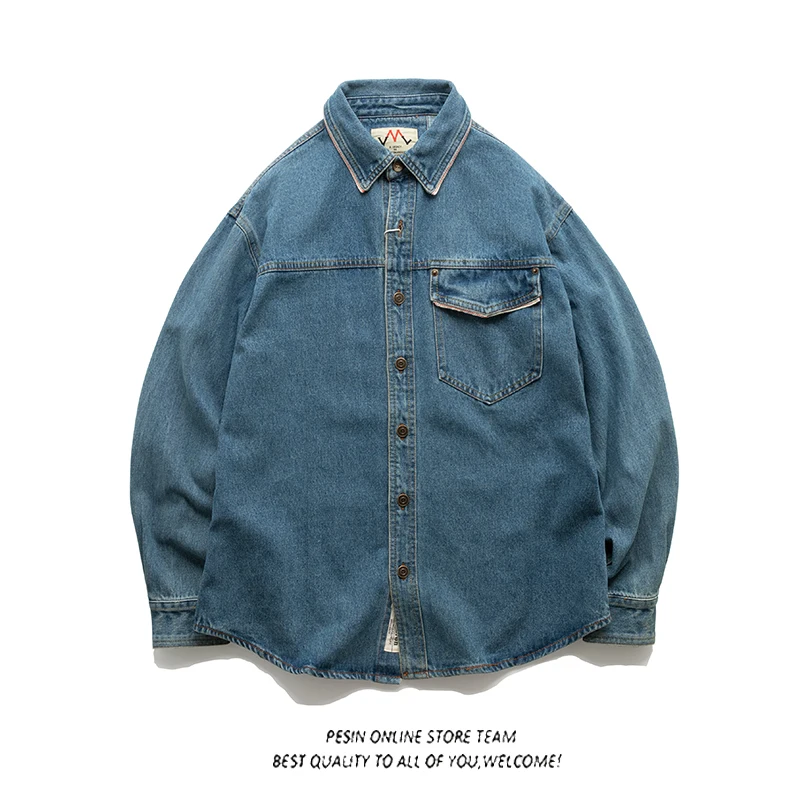 

Тяжелая свободная мужская джинсовая одежда в стиле ретро с талией, японская модная рабочая одежда, повседневная верхняя одежда Long Sve