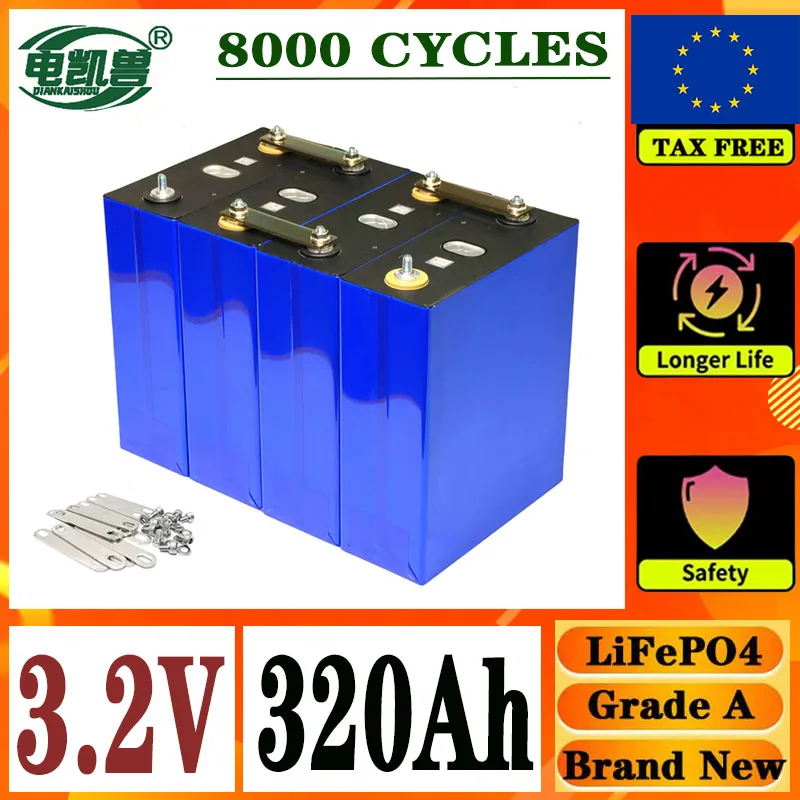 A-Grade Stud 8000 cycle LiFePO4 3.2V rechargeable battery suitable for DIY 12V 24V 48V RV electric vehicle solar system no tax