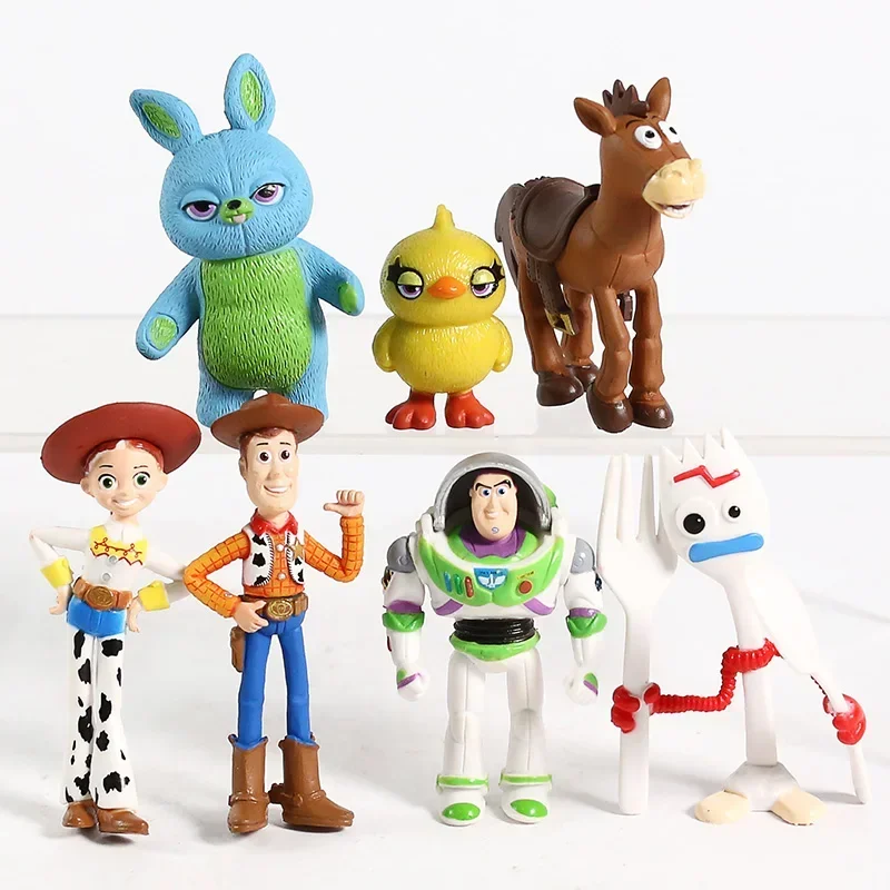 Disney 7pcs/set Toy Story 4 Woody Jessie Buzz Lightyear Bullseye Forky Ducky Bunny PVC Figures Kids Birthday Cake Decoration Toy