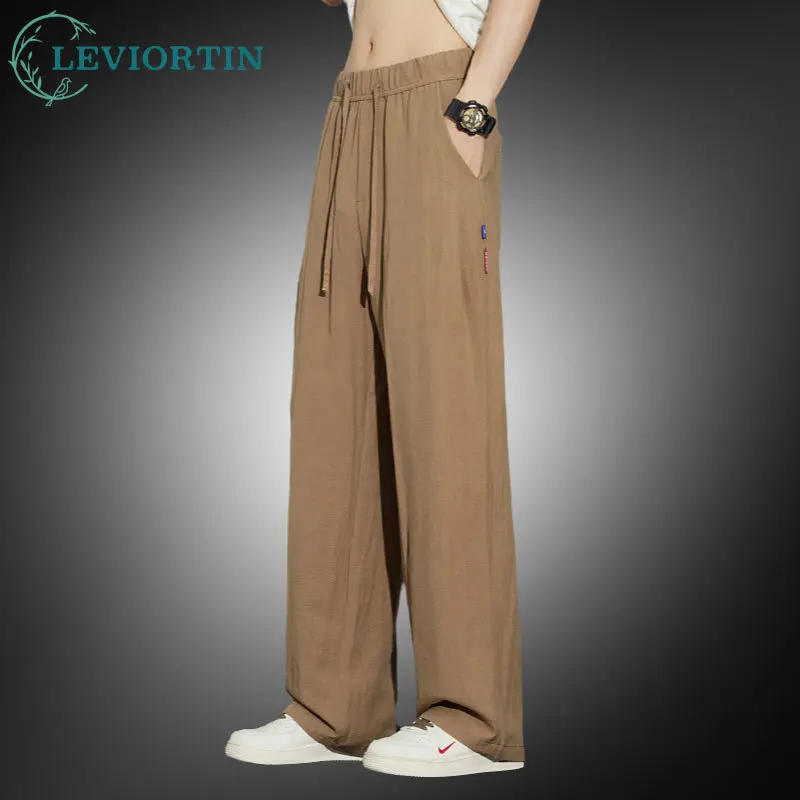 

Men's Summer Thin Linen Breathable Loose Straight Pants Holiday Beachwear Lightweight Relaxed Fit Tencel Drawstring Trousers