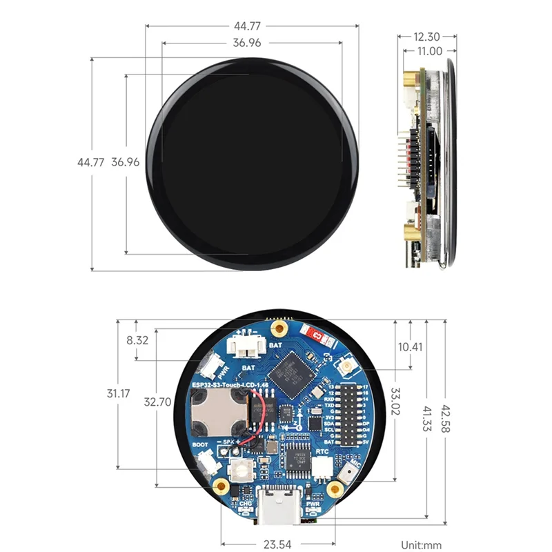 Exquisite-ESP32 S3 ontwikkelingsbord 1,46 inch rond LCD 1,46 inch display 412X412 QMI8658 sensor/MIC/SD/MP3 audio