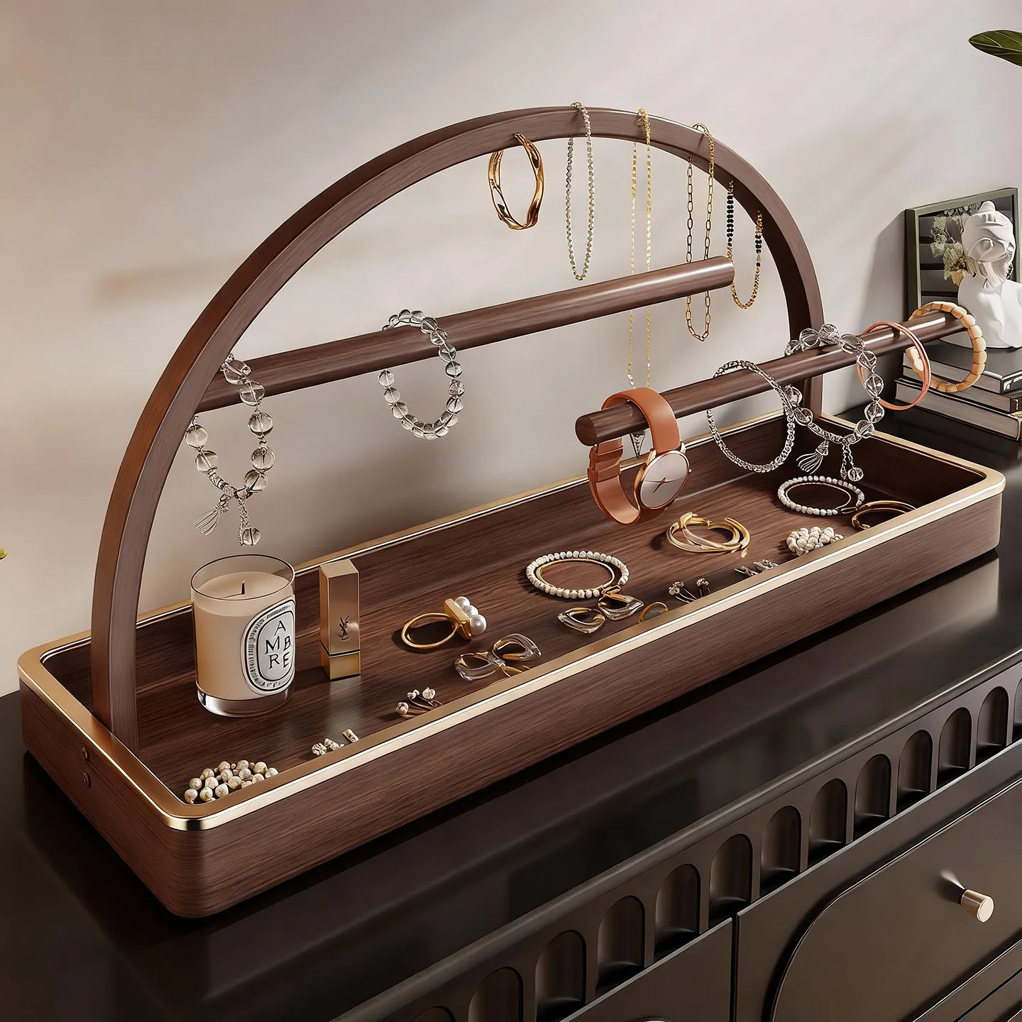 Home Desktop Jewelry Storage Rack Solid Wood Bracelet Bracelet Layered Shelf Dresser Face Earrings Storage Rack