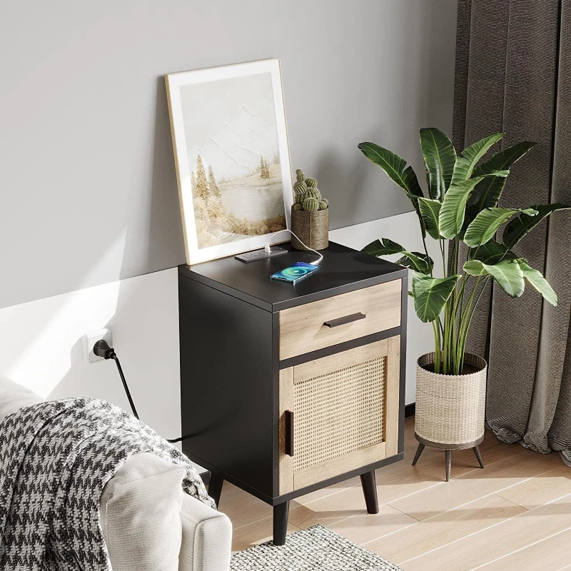 sofa side storage Bedside table charging station and USB port living room bedside table Interior mesinhas de cabeceira furniture