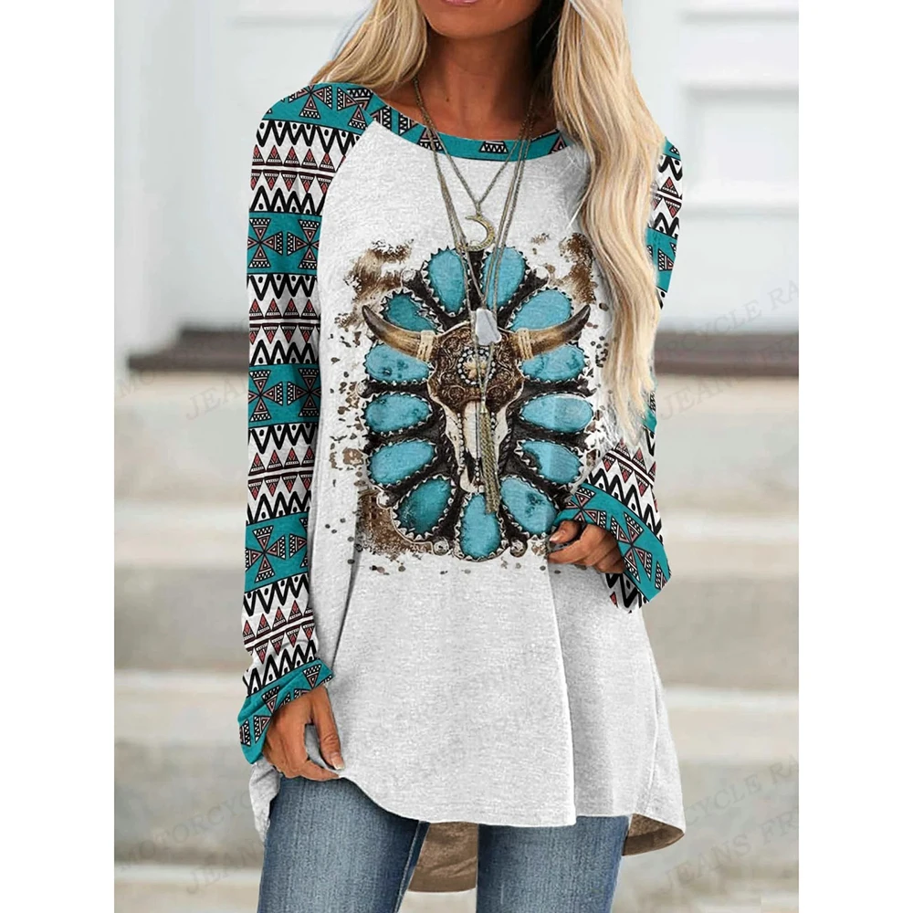 Camiseta solta feminina de manga comprida com gola redonda, blusa casual, versão grande de roupas, moda outono e inverno, novo, 2023