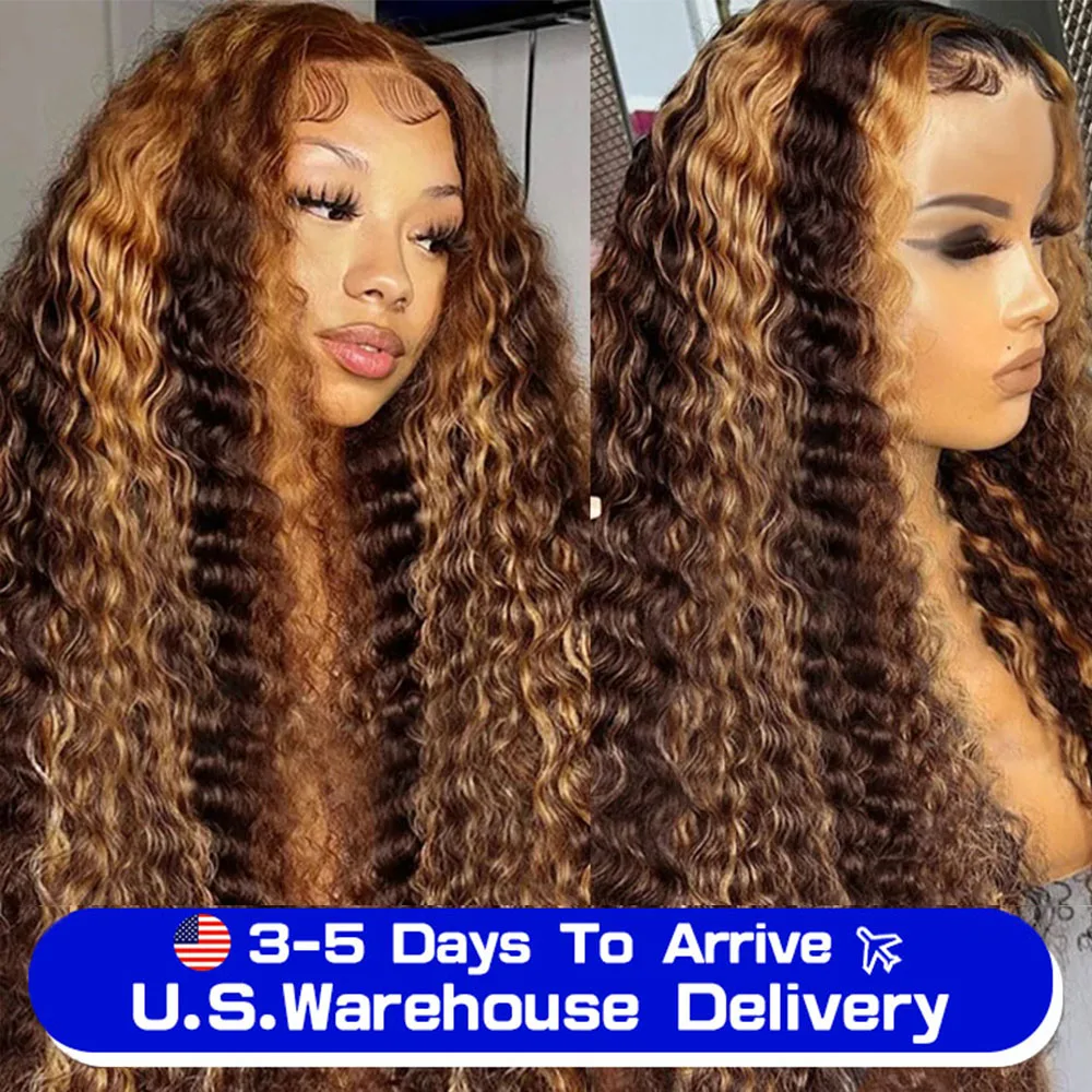 

Loose Deep Wave Glueless Wig Human Hair Ready To Wear 13x6 Lace Closure Curly Highlight Ombre 4/27 Preplucked Hairline Pre Cut