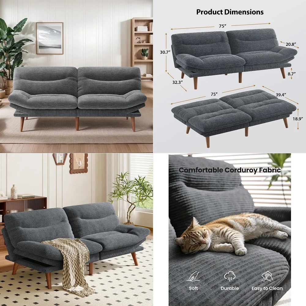 

51 Convertible Sofa Bed, 2 in1 Folding Sofa Bed, Loveseat Sleeper Sofa for Small Spaces, Fold Out Floor Couch with 2 Pillows fo