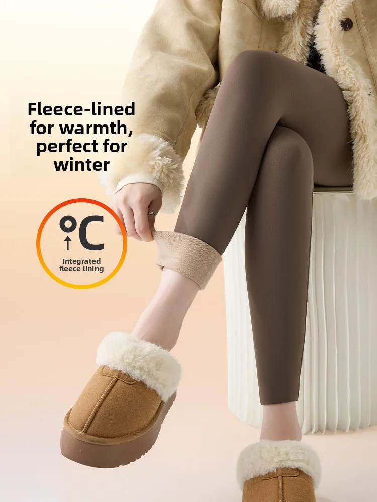 

Ladies High-Waist Yoga Pants Warm Winter ark Skin Design Slimming Long Trousers High Elastici Comfortable Breathable Casual