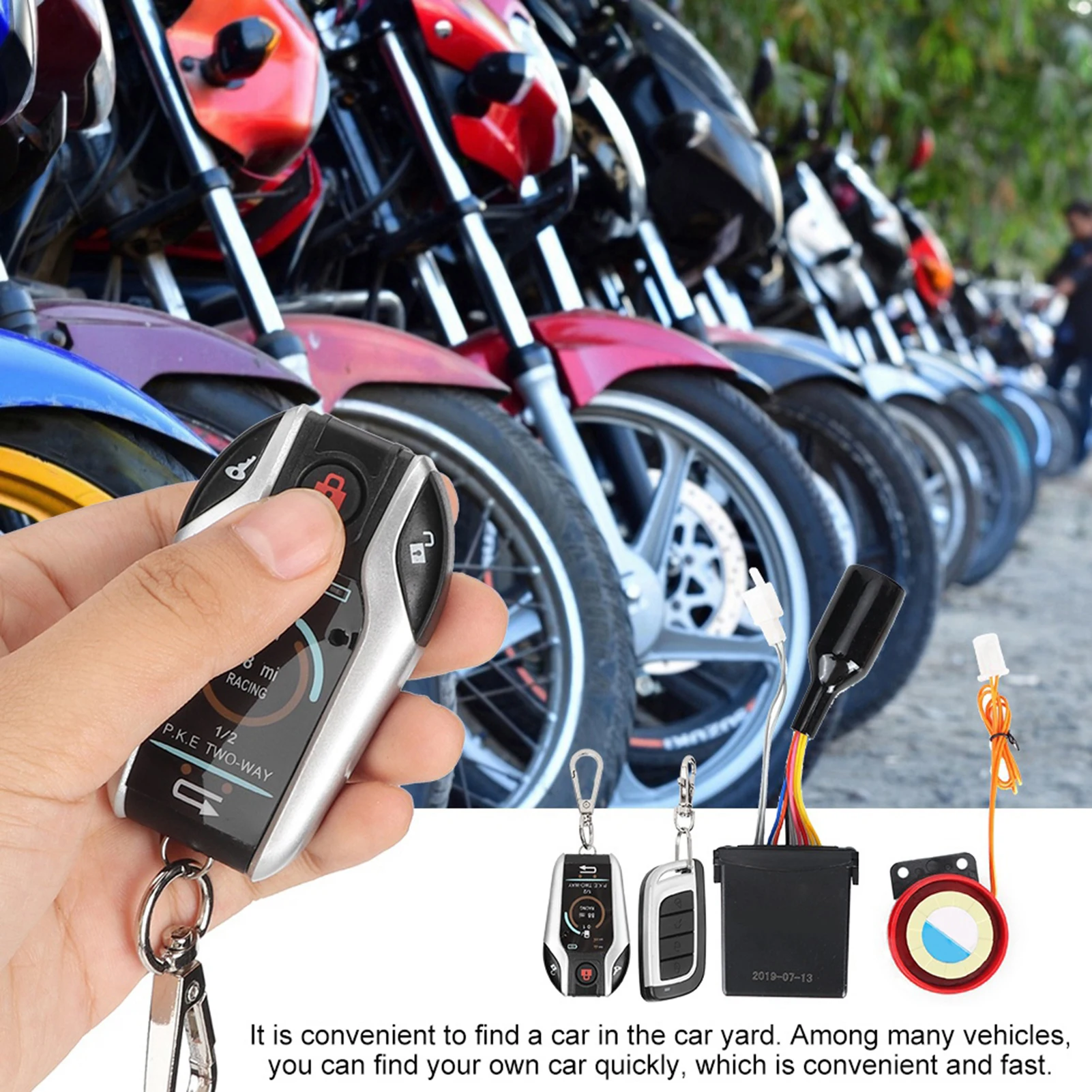 

105-125dB Motorcycle 2 Way Remote Security Alarm Horn Waterproof Security System with Engine Start Motorcycle Security Alarm