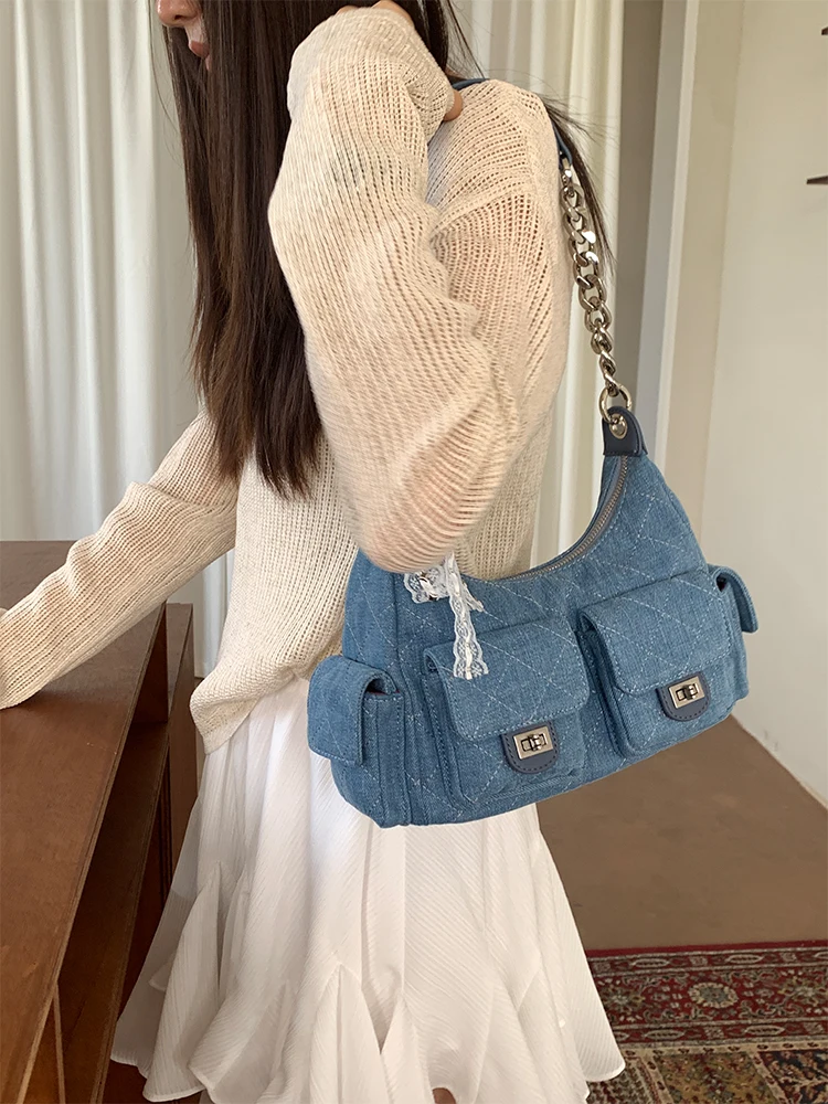

Fat Slept Denim Bag Women's 2025 New Spring Summer High-End Underarm Retro Versatile Single oulder Crossbody Bag