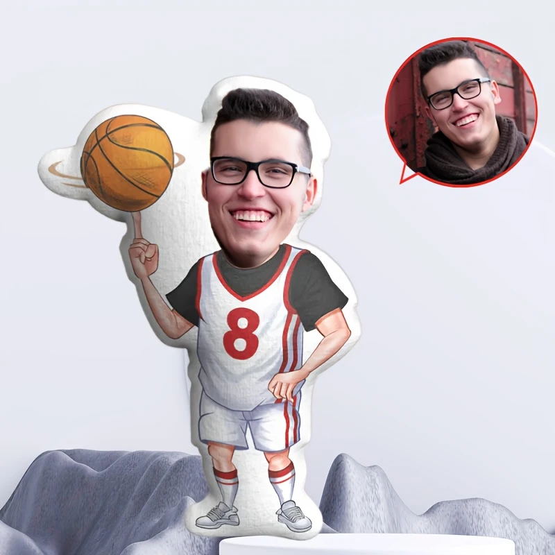 Custom Flannel Photo Pillow - Soft And Cute Personalized Face Pillow, Basketball Task Shape, Perfect Gift for Parents, Couples A