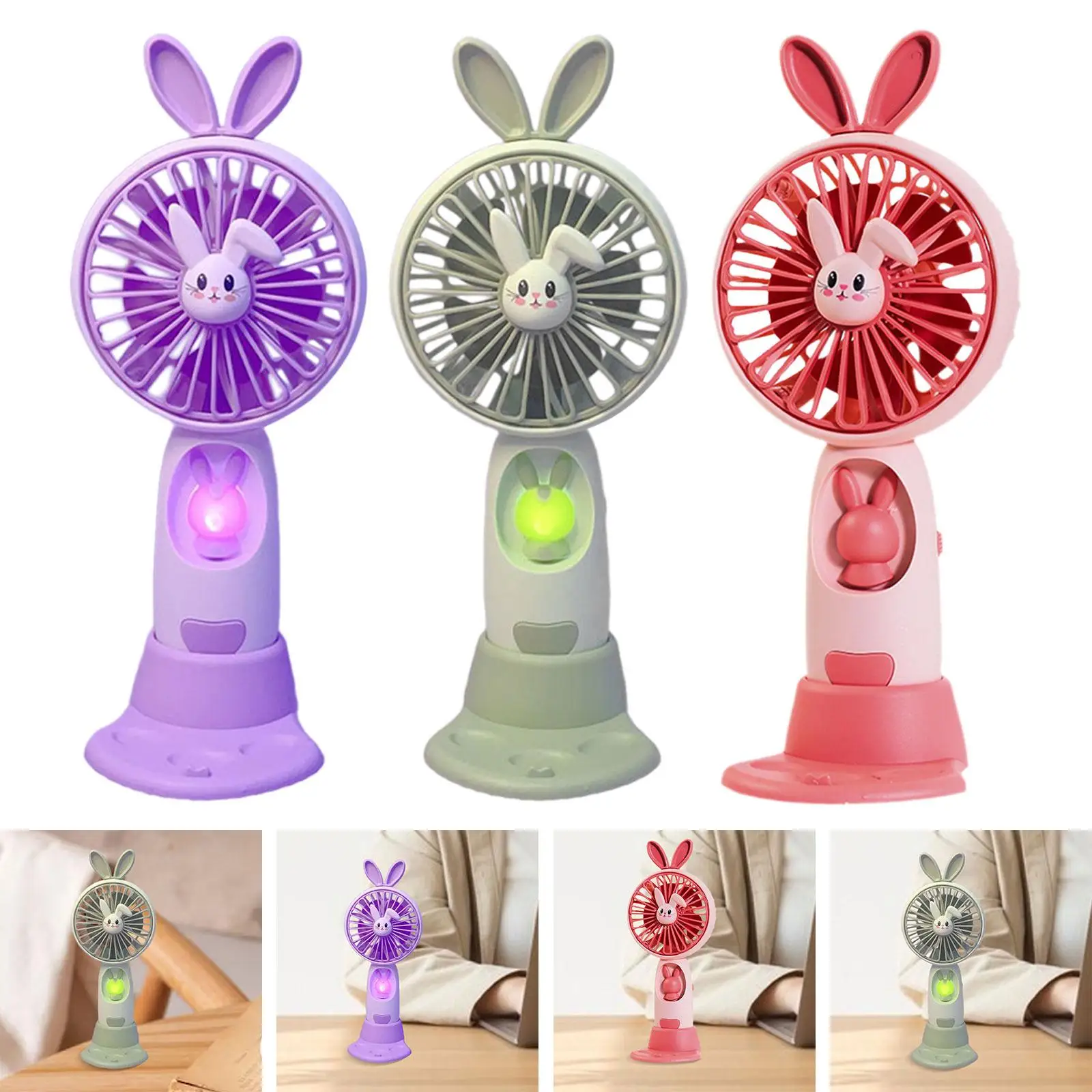 Mini Draagbare Ventilator Compacte Usb Oplaadbare Telefoonhouder Schattige Konijntje Handheld Fan Desktop Ventilator Voor Reizen Bureau Camping Party Office