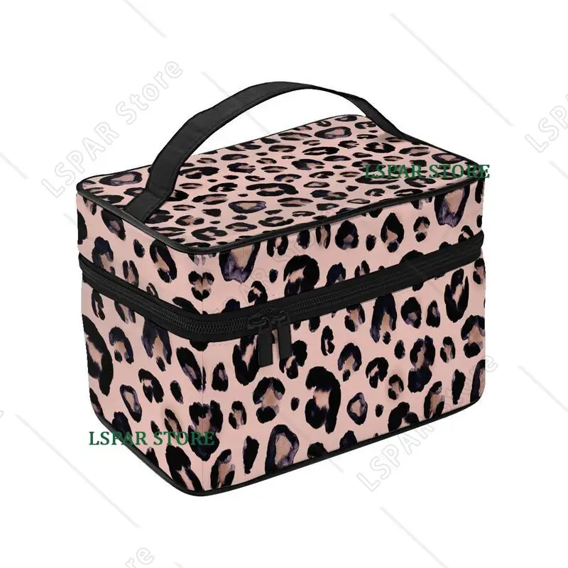 Snow Leopard Black Gray Large Makeup Bag Cheetah Pink Carrying Portable Zip Toiletry Bags Cosmetic Cases Gift for Girls Women