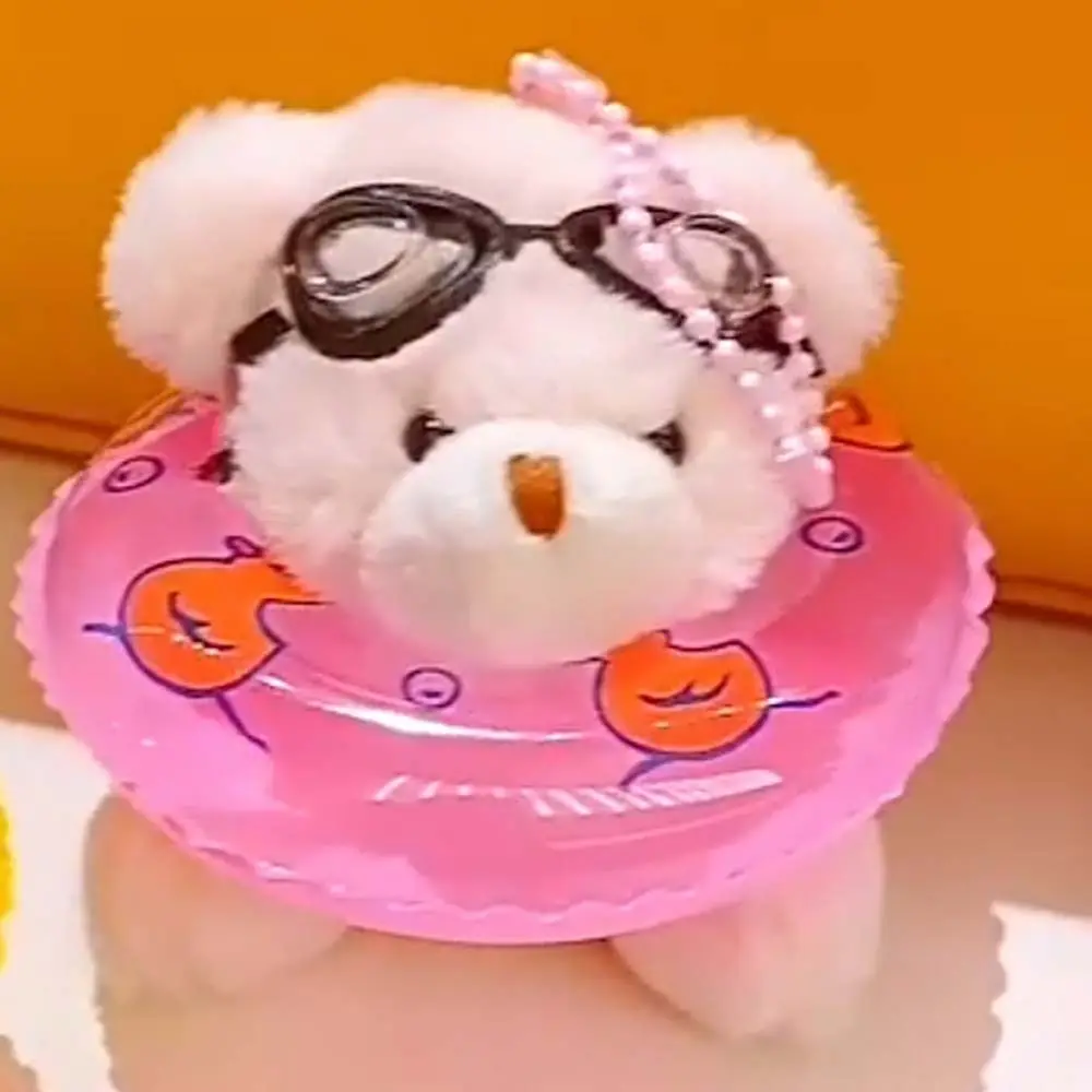 Kawaii PVC Swimming Bear Keychain Stuffed Cartoon Goggles Animal Pendant Duck Printed Transparent Plush Bear Key Ring Couple