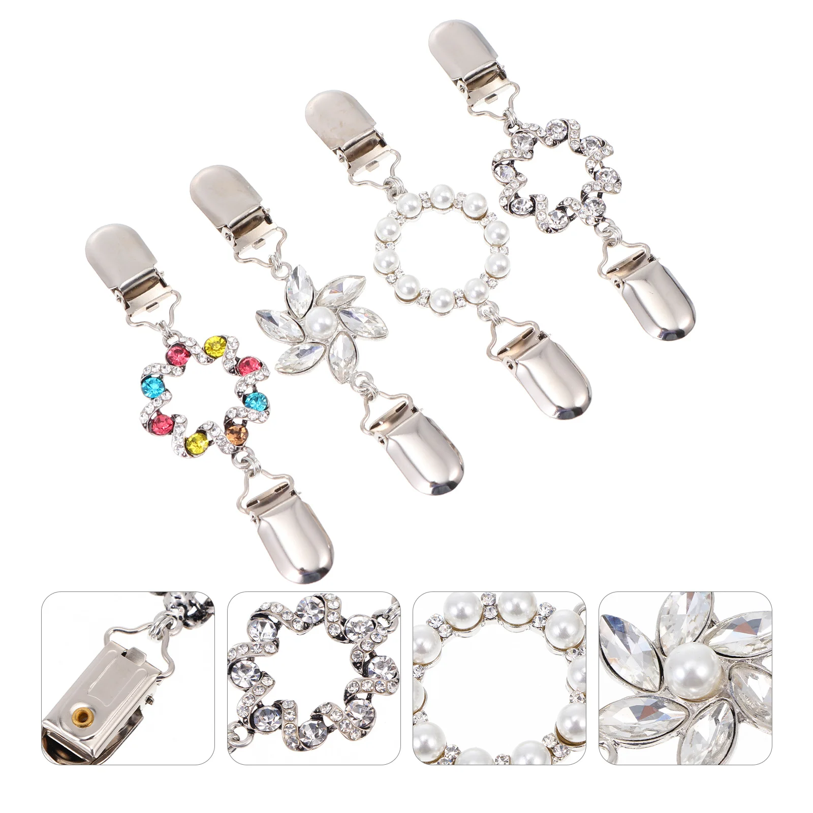 

4Pcs Fashion Brooches Cardigan Clips Rhinestones Pearls Decorated Durable Long Lasting Use Clothing Decors Scarf Buckles