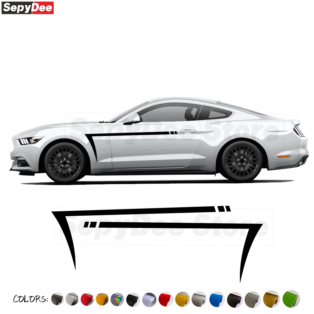 2Pcs Car Door Side Stripe Stickers Body Waist Line Vinyl Decals for Ford Mustang Coupe GT 2015- Shelby GT500 GT350 Accessories