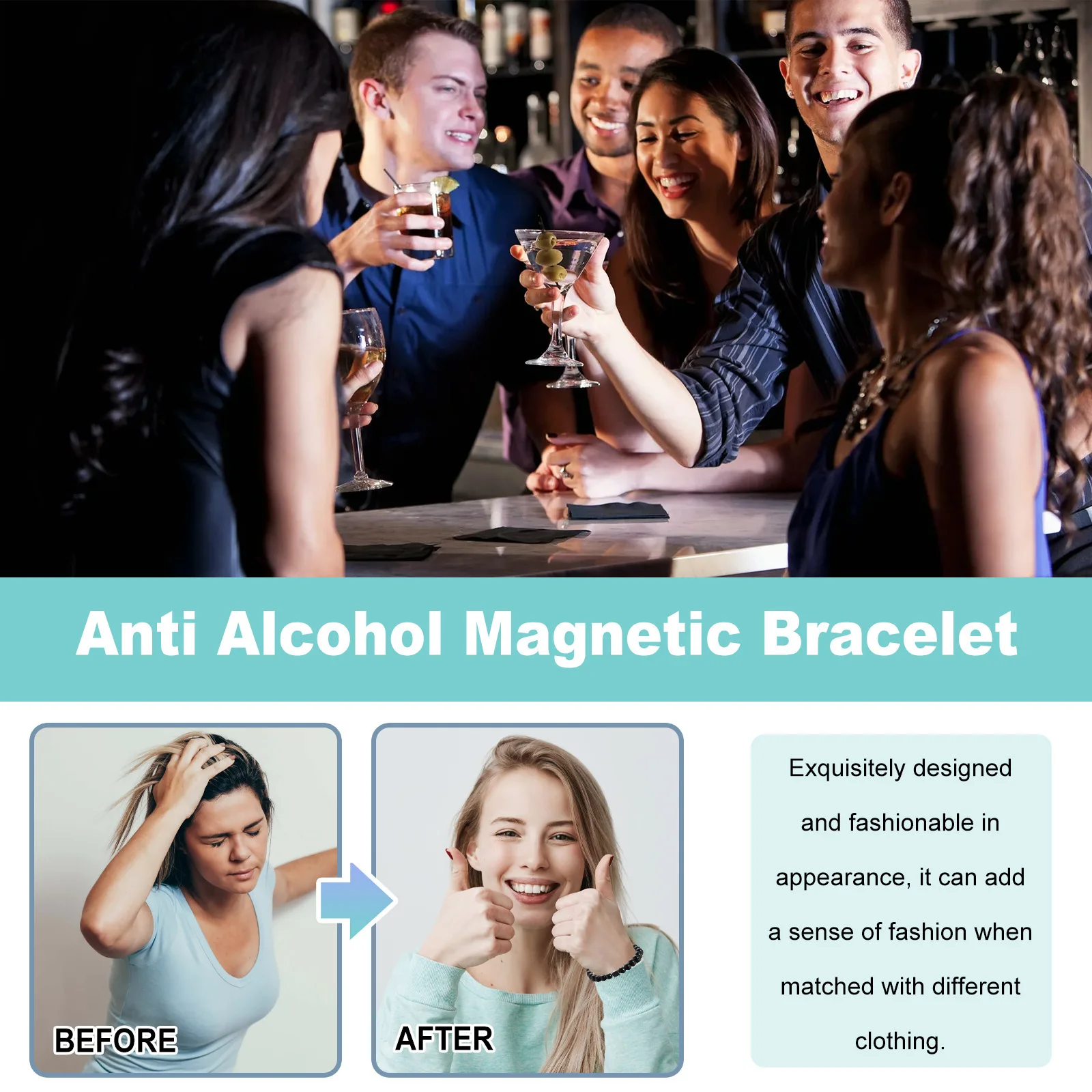 Hangover Relief Magnetic Bracelet Sobriety Stop Drinking Liver Health Care Cure Drunk Headache Dizziness Dispel Alcohol Effects