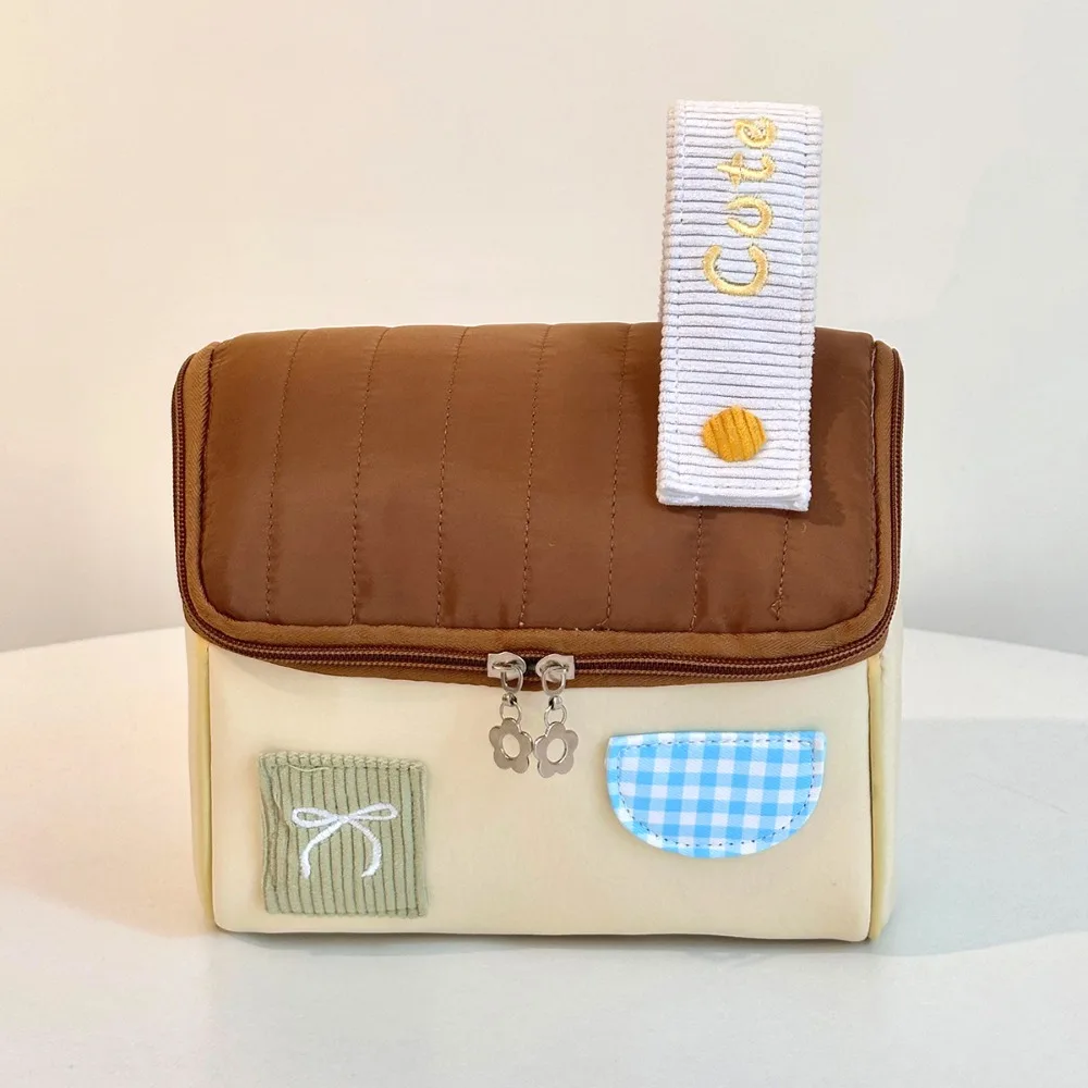 Multi-functional Dopamine Color Makeup Bag House Shape Portable Cosmetic Bag Large Capacity Travel Storage Bag Travel Use