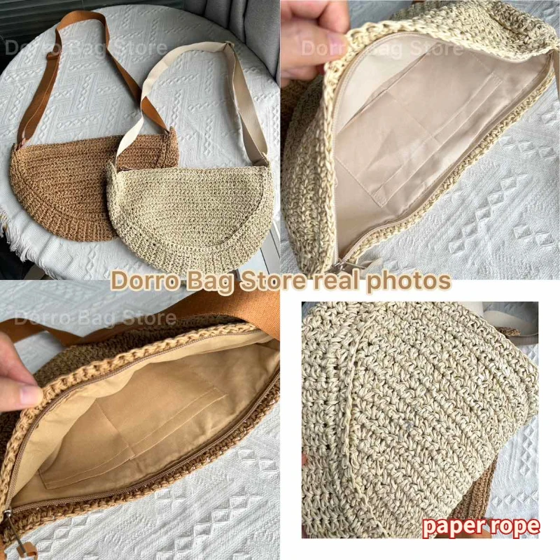 Bolso de hombro de cuerda de papel Simple para mujer, bolso cruzado semicírculo de paja, bolsos tejidos de playa casuales, bolso de axilas, moda de