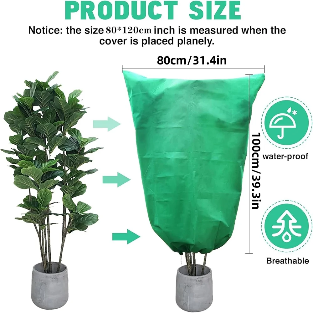 2/4 pacotes de capas de proteção contra geada de plantas de inverno 100x80cm saco de proteção contra gelo de lã de jardim contra frio com cordão de zíper