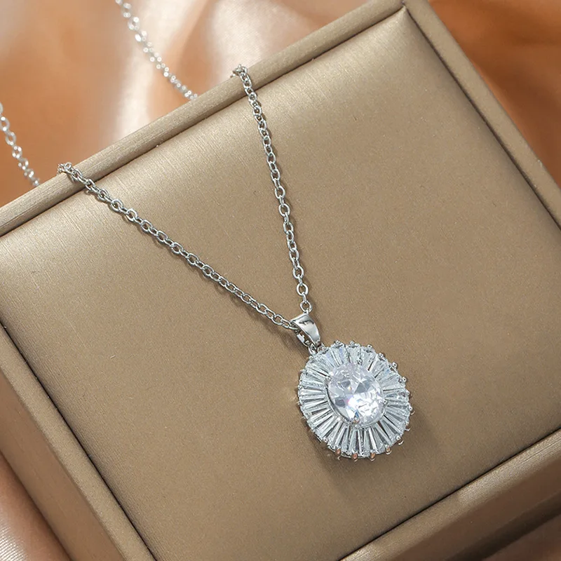 925 Sterling Silver Necklace Pendant Shining Zircon for Women Wedding Jewelry Engagement Charm Party Gift royal water droplet