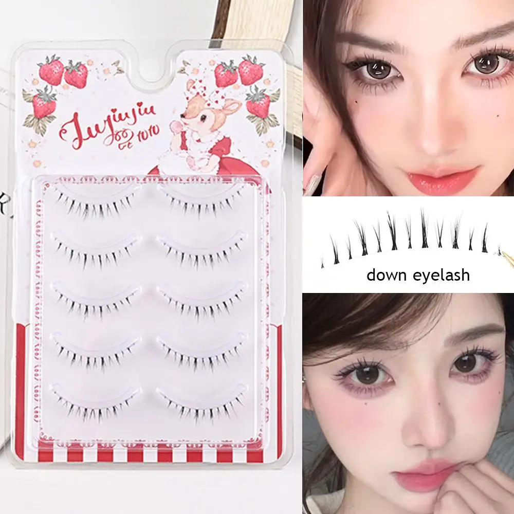 5pairs Under Eyelash Cute Lash Extension Natural Lower Eyelashes Clear Stem Decor Cross Eye Daily Makeup Supplies Sweet Lash