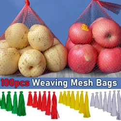 100Pcs Vegetable Fruit Mesh Bags Fruit Weaving Net Sack Kitchen Storage Bags New for Market Restaurant Home Storage Food