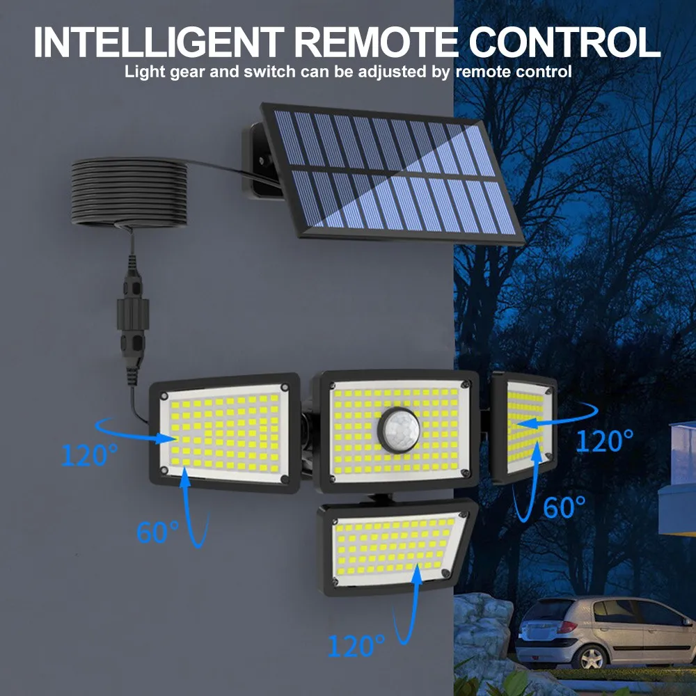 Solar Outdoor Lights 288/283 LED Security Lights with Remote Control Waterproof Motion Sensor Solar Flood Lights Patio Wall Lamp