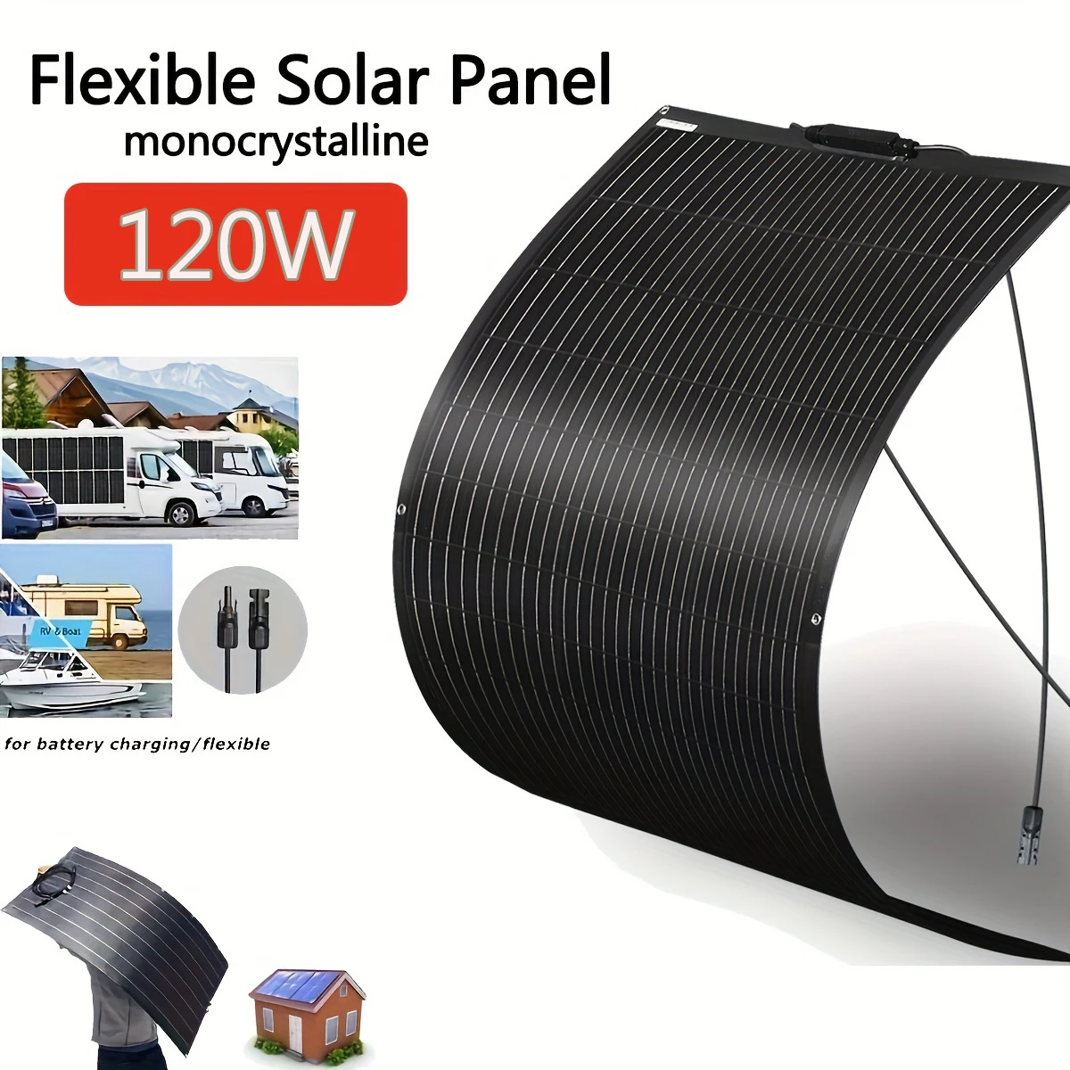 

120W Solar Panel 18V Flexible OR Glass Monocrystalline Power Generator Solar Charger Off Grid for 12V Battery RV camping Car