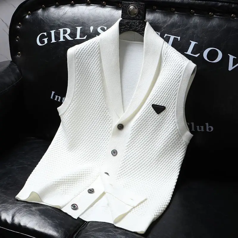 2026 Spring Summer Knitted Cardigan Vest European Station Trendy Brand Solid Color Slim Fit Business Versatile Fashion