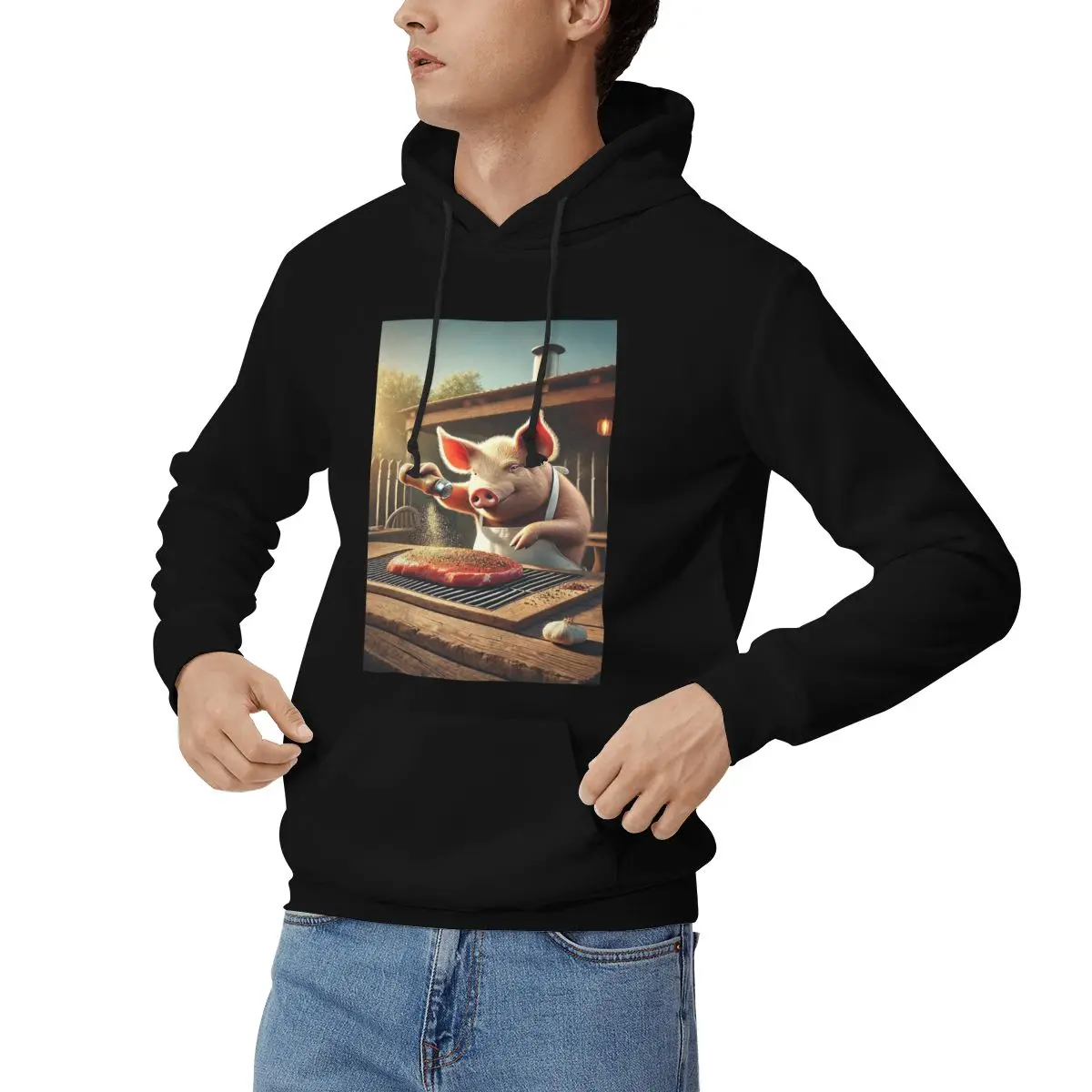 Cooking Pig Cartoon BBQ Scene Hoodies Men's Women Casual Pullover Sweatshirts Fashion Long Sleeve Streetwear Autumn Winter