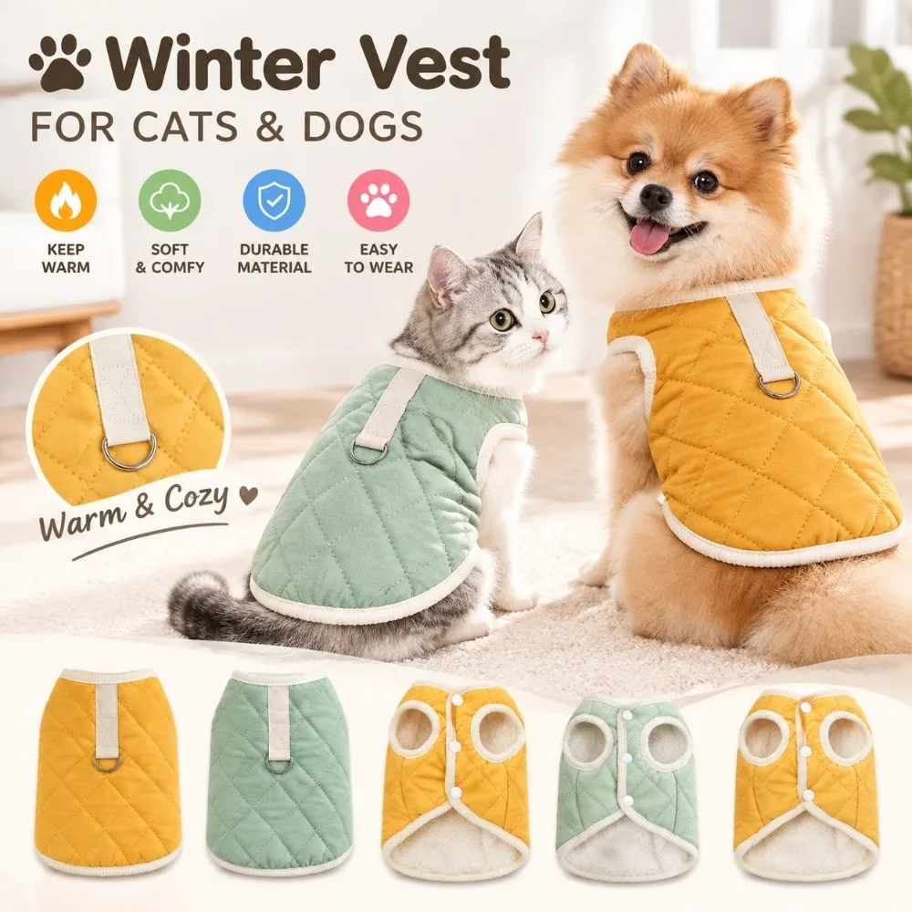 Durable Lightweight Pet Vest Cotton Padded Quilted Pet Clothing Sleeveless Snap Button Closur Pet Jacke Wear Travel