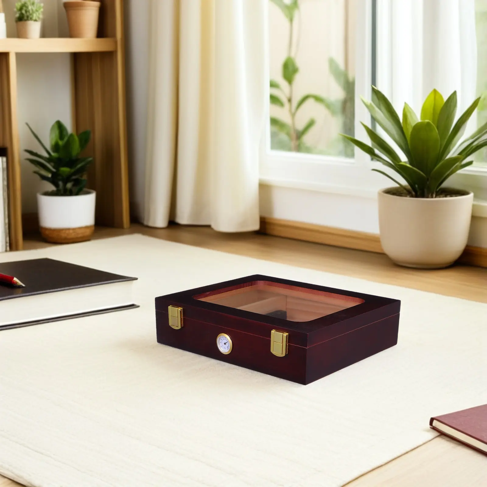 Cigar Humidity Display Cabinet Glass Top Case Holder Carrying Container Storage