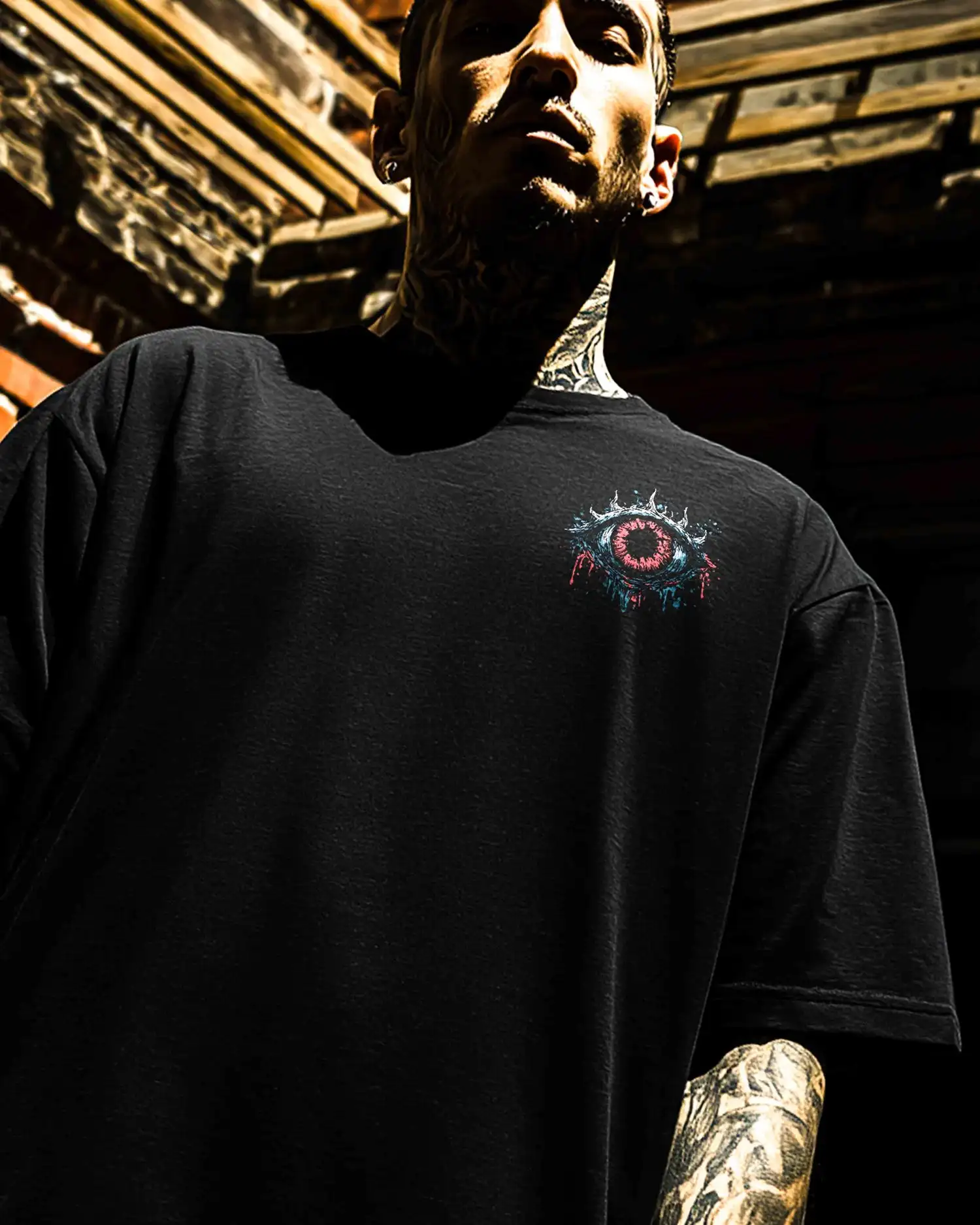 Men's Devil Multi Eyed Wolf Beast Large Back Printed Claw Logo Pattern Short Sleeve T-shirt Gothic Punk Metal Street Top