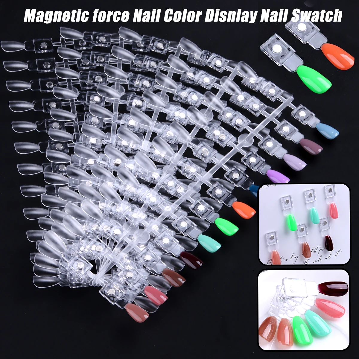 Nail Color Display Nail Swatch Nail Polish Sample Display with Transparent Replacement Nails, Nail Gel Color Card No Need Glue