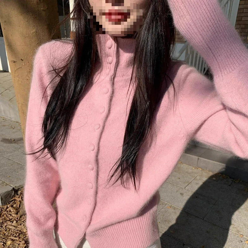 

Autumn and Winter Stand-up Neck Sweater Jacket Women's Korean Soft Waxy Lazy Wind Bottomed Knitted Cardigan Top Tide Cardigan