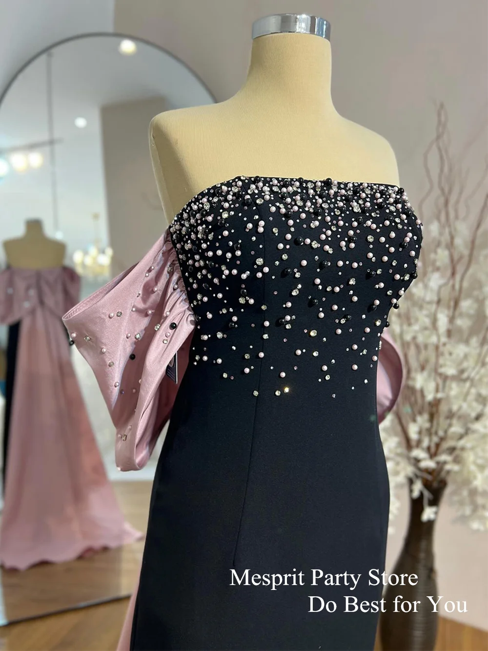 Off The Shoulder Evening Dress Customized Heavy Beading Pearls Straight Saudi Arab Party Gown Custom Color Evening Dresses