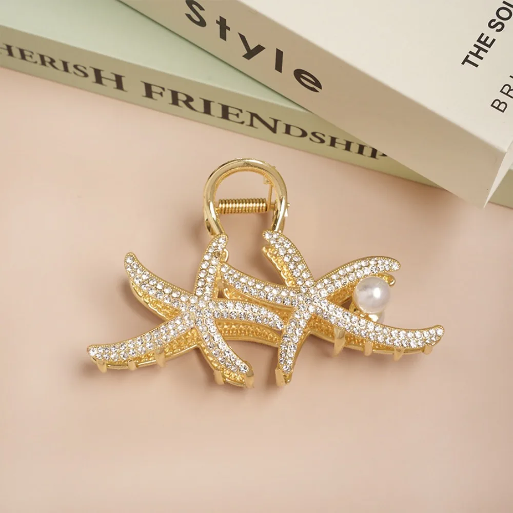 

Новые заколки для волос в виде морской звезды, очаровательные заколки для волос из сплава золотого жемчуга, элегантные пляжные аксессуары для волос для женщин