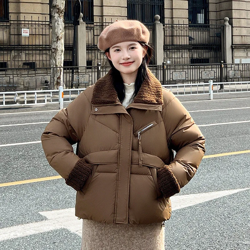 Love Parkas Lamb Fur Lapel Patchwork Down Cotton Jacket Women's Winter New Short Warmth