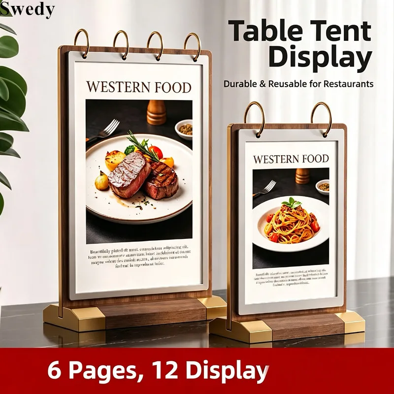 A5 148x210mm Page Turning Acrylic Sign Holder Display Stand Tabletop Restaurant Menu Holder Flyers Paper Picture Poster Frame