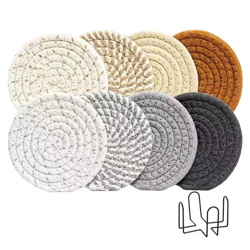 

Woven Insulation Mat Dinner Plate Beverage Insulation Mat 8Pcs Water Absorbent Round Heat Resistant Woven Mat Home Decoration